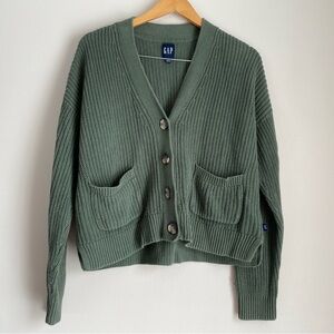 Gap women's green cardigan chunky knit V-neck button-down front large